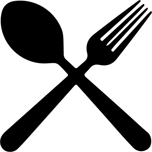 Een lepel en een vork kruizen elkaar: symbool voor plekken waar je kunt eten en drinken.